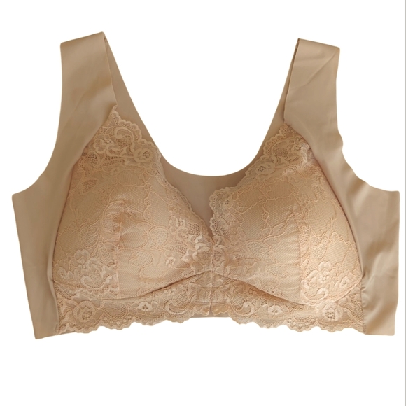 Sexy Lace Floral Overlay Scalloped Front Closure Bra Plus 7L Skin Nude - Picture 4 of 16